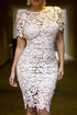 Cream White 2pcs Hollow-out Lace Midi Dress